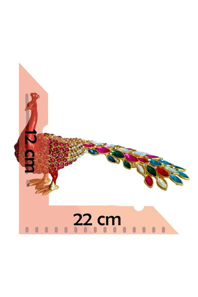 taru pasaj Kristal Taşlı Tavus Kuşu Biblo ve Mücevher Kutusu – 12x22x9 cm, Hediyelik Dekoratif Figür - Resim 5