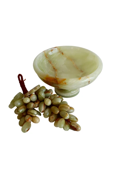 taru pasaj Oniks Doğal Taş Üzüm Seti 6’’ Ayaklı Çanak ile 50 Taneli Üzüm. El Yapımı, Feng Shui Dekor - Resim 2