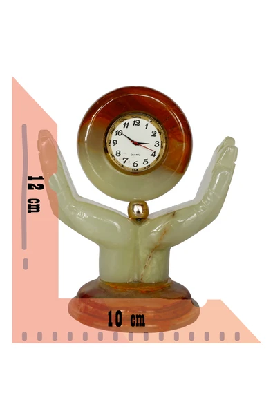 taru pasaj "El Yapımı Doğal Taş El Şeklinde Masa Saati - Şık Dekoratif Oniks Saat ve Hediyelik Eşya" - Resim 4