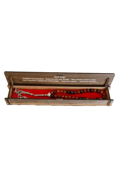 taru pasaj Doğal Kan Taşı Tesbih – 33’lü El Yapımı Tesbih – Şifalı Taş – Ahşap Kutulu Özel Hediye