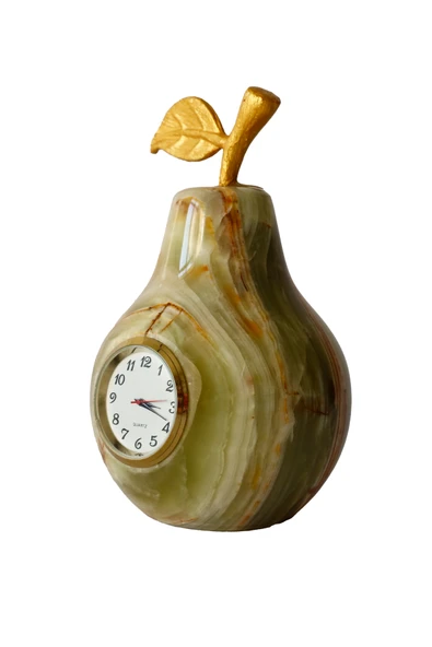 taru pasaj "Doğal Oniks Taş Armut Şeklinde Masa Saati - Dekoratif Hediyelik" - Resim 4