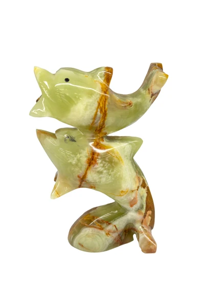 Oniks 2"li Yunus Balığı - Oniks Doğal Taştan Hayvan Fiğürü Biblo - (Damarlı Akik Taşı) ürün görseli