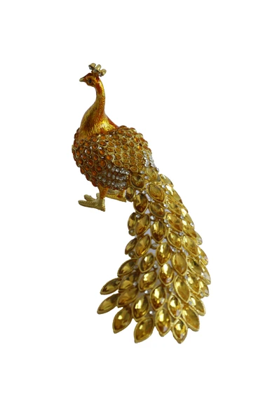 taru pasaj Kristal Taşlı Tavus Kuşu Biblo ve Mücevher Kutusu – 12x22x9 cm, Hediyelik Dekoratif Figür - Resim 2