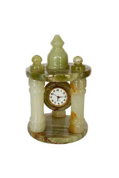 taru pasaj "Doğal Oniks Taşından El Yapımı Sütunlu Saat - Quartz Mekanizma, Dekoratif Hediye" - Resim 2