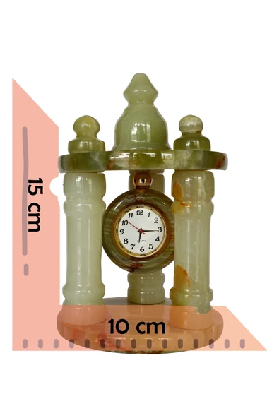 taru pasaj "Doğal Oniks Taşından El Yapımı Sütunlu Saat - Quartz Mekanizma, Dekoratif Hediye" - Resim 3