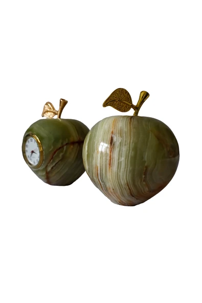 taru pasaj Onyx Doğal Taş Elma Figür ve Elma Masa Saati - Zarif Dekorasyon ürün görseli