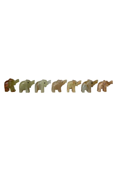 Oniks Doğal Taş Biblo, 7'li Bereket Fil Figürleri, Ev Dekorasyonu Seti - Resim 3