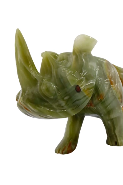 taru pasaj El Yapımı Doğal Yeşil Oniks Taşı Gergedan Biblosu - 30 cm Dekoratif Ev Aksesuarı - Resim 5