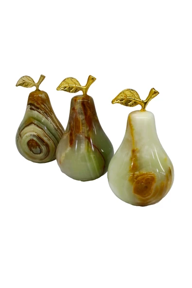 taru pasaj Doğal Oniks Armut Dekor Seti - El Yapımı Mermer Taş Objeler (3'lü) ürün görseli