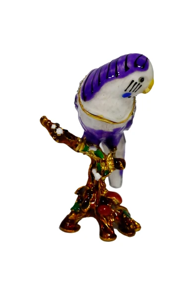 hediye "metal Papağan Biblosu -3 Farklı Renk Varyantlı, Kristal Taşlı Dekoratif Biblo - 8 Cm" - Resim 3