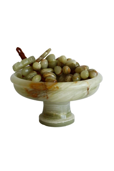 taru pasaj Oniks Doğal Taş Üzüm Seti 6’’ Ayaklı Çanak ile 50 Taneli Üzüm. El Yapımı, Feng Shui Dekor - Resim 5
