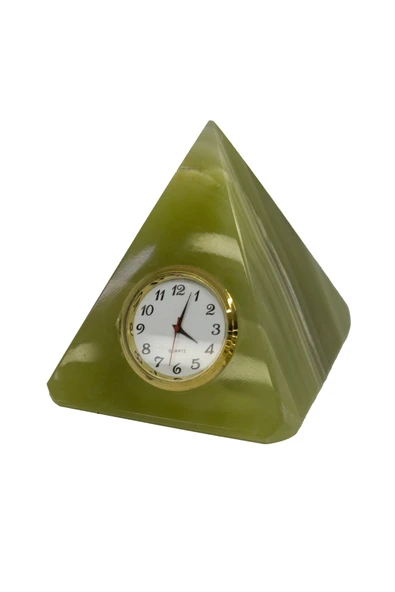 Oniks Doğal Taş Pramit Saat - Damarlı Akik (oniks) Taş Pramit Fiğür Saat - Resim 2