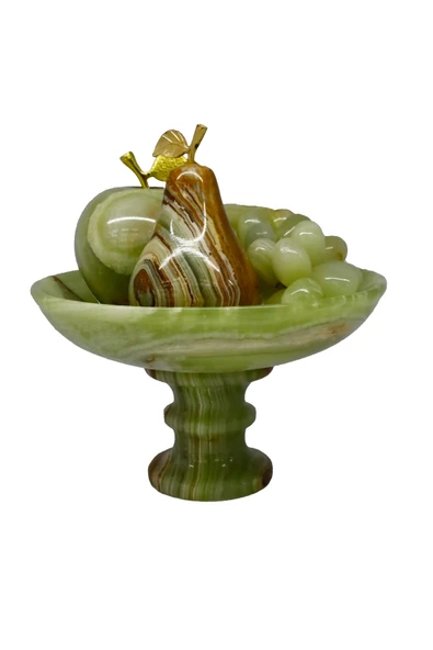 taru pasaj Feng Shui Dekorasyon: Oniks Doğal Taş Kase ve Meyve Sunumu - Bereket ve Bolluk Sembolü - Resim 2