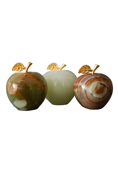 taru pasaj Doğal Oniks Taş Elma Biblo | Dekoratif Masa Üstü ve Ofis Aksesuarı | 5,5 x 5 cm - Resim 3