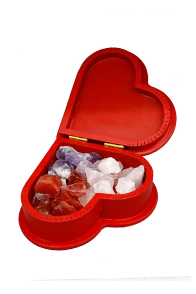 taru pasaj Kırmızı Ahşap Kalp Kutu İçinde Doğal Değerli Taşlar - Anlamlı ve Şık Hediye Seçeneği - Resim 3