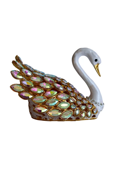 taru pasaj Kristal Taşlı Kuğu Biblo – Metal Dekoratif Figür, Hediyelik, Mavi | Pembe | Beyaz Renk Seçenekleri - Resim 2