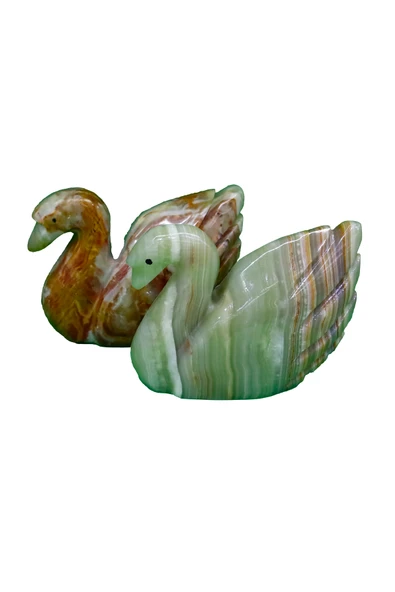 taru pasaj Doğal Oniks Taşından El Yapımı Kuğu Biblo Seti - Şık ve Dekoratif - Resim 2