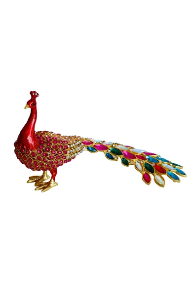 taru pasaj Kristal Taşlı Tavus Kuşu Biblo ve Mücevher Kutusu – 12x22x9 cm, Hediyelik Dekoratif Figür - Resim 3