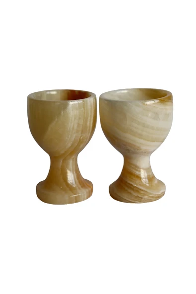 taru pasaj Bal Oniks Doğal Taş Yumurta Kadehi Seti – El Yapımı Dekoratif 2’li / 6’lı Takım, Şık Ev Aksesuarı - 5