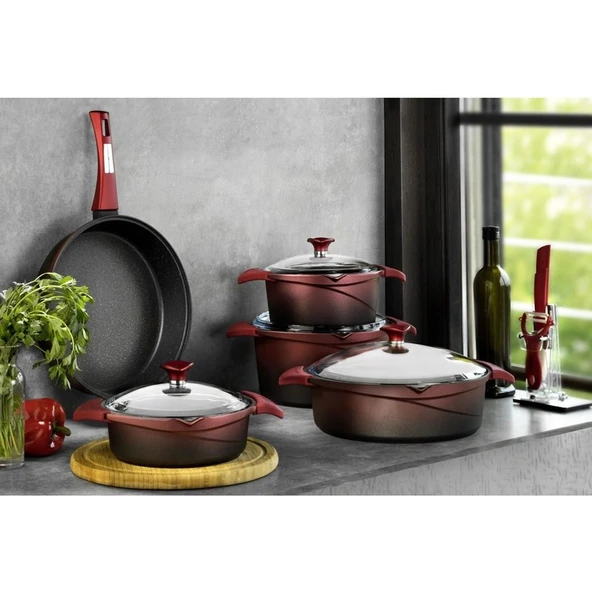 Aryıldız Flipper Döküm Kırmızı Siyah 9 Parça Tencere Takımı ürün görseli