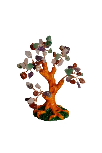 taru pasaj Karışık Doğal Taşlı Hayat Ağacı Biblo - 16x14 cm El Yapımı Enerji Dekoru - Resim 6