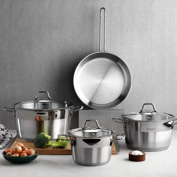 Schafer Vals 7 Parça Derin Tencere Seti – 18/10 Paslanmaz Çelik, Cam Kapaklı, Ergonomik Saplı, 16-20-24 cm, Kolay Temizlenir ürün görseli