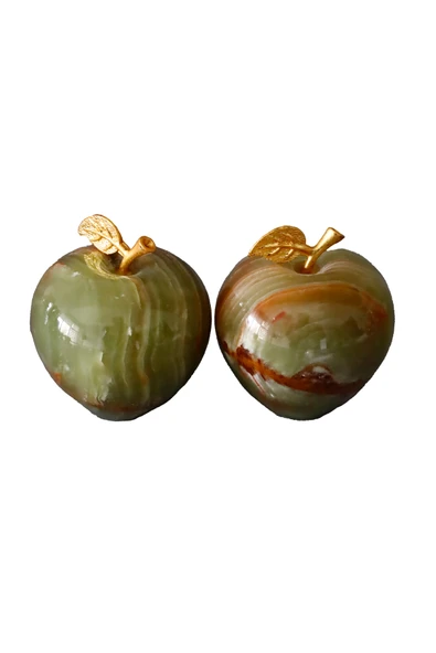 taru pasaj Doğal Oniks Taş Elma Biblo | Dekoratif Masa Üstü ve Ofis Aksesuarı | 5,5 x 5 cm - Resim 2