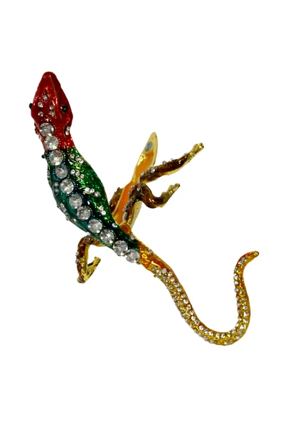 taru pasaj Kristal Taşlı Metal Kertenkele Figürü - 14 cm Parlak ve Şık Dekoratif Tasarım - 5