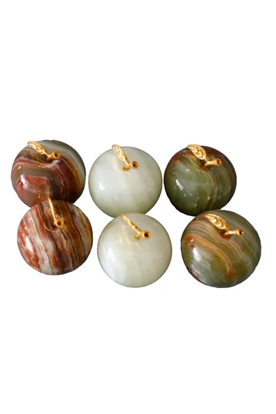 taru pasaj Doğal Oniks Taş Elma Biblo | Dekoratif Masa Üstü ve Ofis Aksesuarı | 5,5 x 5 cm - Resim 3