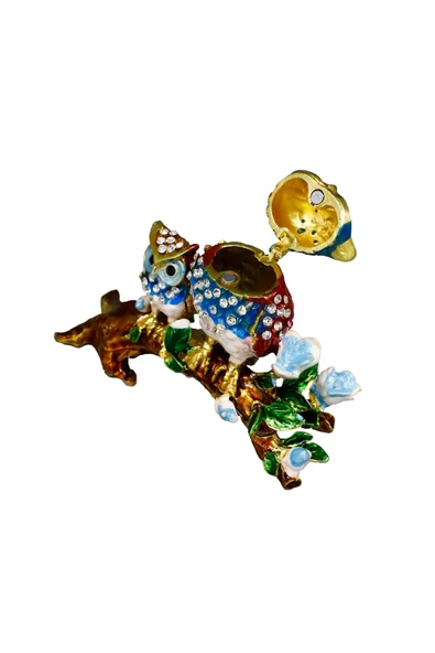 taru pasaj Dekoratif Anne ve Yavru Baykuş Figürü – Kristal Taşlı Metal Obje - Resim 2