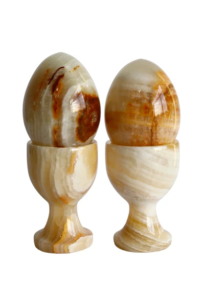 taru pasaj Bal Oniks Doğal Taş Yumurta ve Kadeh Seti – El Yapımı, Dekoratif Feng Shui Biblo, - Resim 2