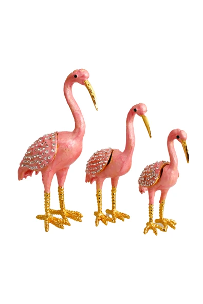 taru pasaj "Kristal Taş İşlemeli Metal Flamingo Ailesi - Şık ve Dekoratif Ürün" - Resim 2