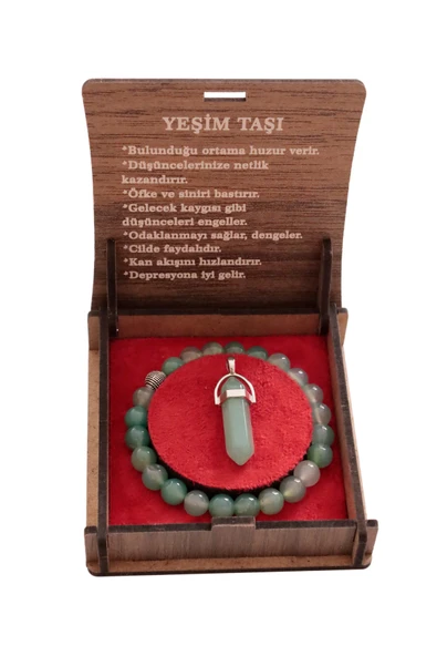 taru pasaj El Yapımı Yeşim Taşı Bileklik ve Kolye Seti – Huzur Dolu Şık Hediye Kutusu