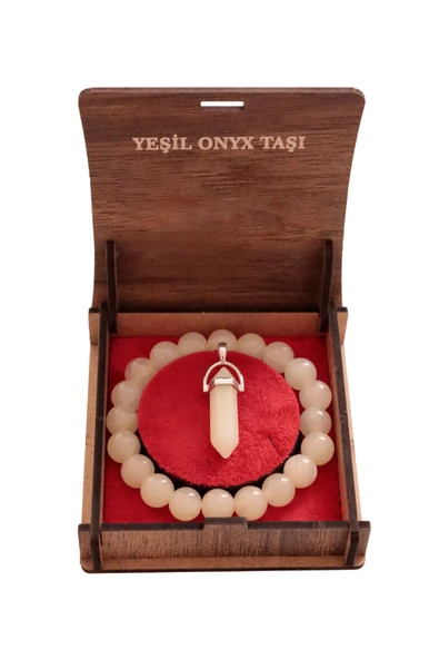 taru pasaj Doğal Yeşil Oniks Taşı Bileklik ve Kolye Seti - El Yapımı Zarif Tasarım ürün görseli