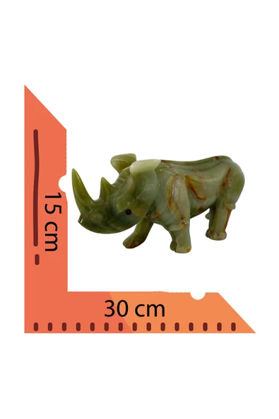 taru pasaj El Yapımı Doğal Yeşil Oniks Taşı Gergedan Biblosu - 30 cm Dekoratif Ev Aksesuarı - Resim 8