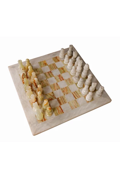 taru pasaj "Oniks Doğal Taş Satranç Takımı - 15 İnç El Yapımı, Hediyelik Kutu" - Resim 8