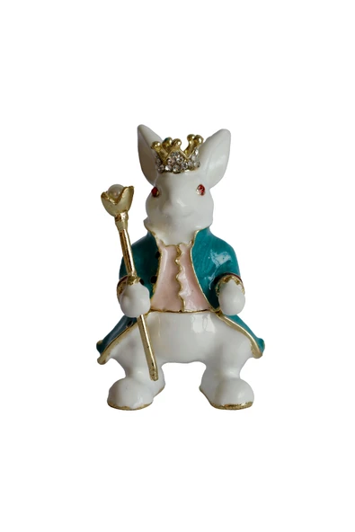 taru pasaj Dekoratif Kral Tavşan Biblo, Kristal Taşlı Metal, 7 cm, 4.5 cm, Hediye Kutulu - 3