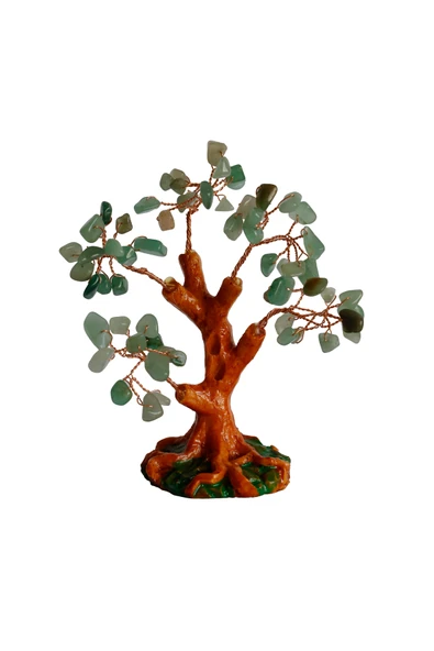 taru pasaj Doğal Yeşim Taşlı Hayat Ağacı - El Yapımı Feng Shui Dekor (16x14 cm) ürün görseli