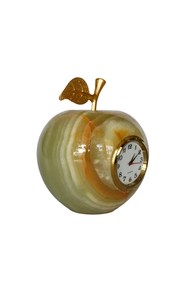 taru pasaj "Doğal Oniks Taş Elma Şeklinde Masa Saati - Dekoratif ve Şık Hediyelik" - Resim 7