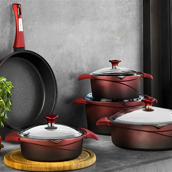 Aryıldız Flipper 9 Parça Gusto Döküm Tencere Takımı - Bordo ürün görseli