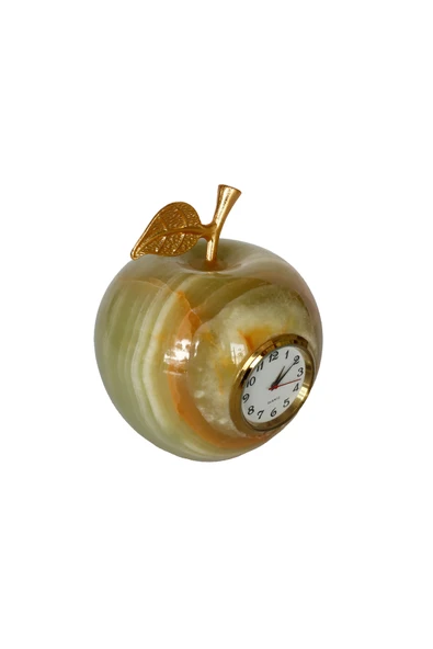 taru pasaj "Doğal Oniks Taş Elma Şeklinde Masa Saati - Dekoratif ve Şık Hediyelik" - Resim 8