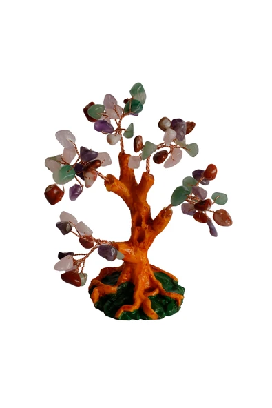 taru pasaj Karışık Doğal Taşlı Hayat Ağacı Biblo - 16x14 cm El Yapımı Enerji Dekoru ürün görseli