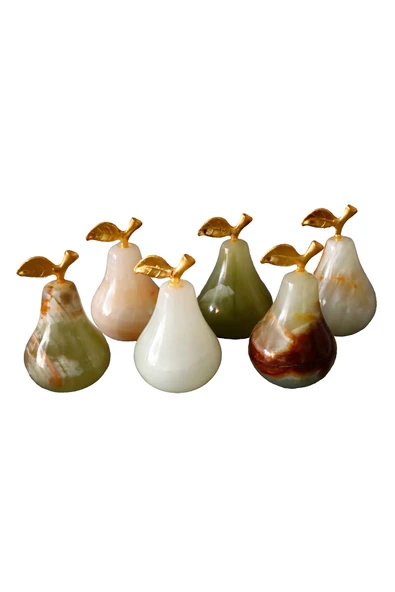 taru pasaj Oniks Doğal Taş Armut Biblo - 6'lı Dekoratif Obje Seti | 5x3 cm El Yapımı Şık Ev Aksesuarı - Resim 2