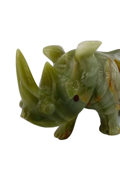 taru pasaj El Yapımı Doğal Yeşil Oniks Taşı Gergedan Biblosu - 30 cm Dekoratif Ev Aksesuarı - Resim 3