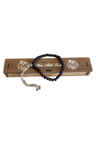 taru pasaj Doğal Mor Akik Taşı Tesbih – El Yapımı, 33 Taneli, Özel Kutulu, Şık ve Spiritüel Hediye Seçeneği - 3