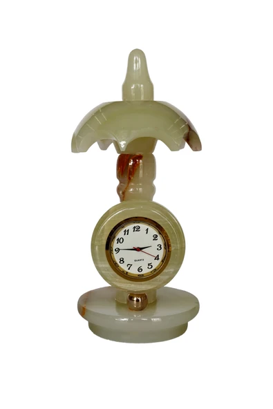 taru pasaj "Oniks Doğal Taş Şemsiye Tasarımlı Masa Saati - Dekoratif ve Şık Saat, Özel Hediye Seçeneği"