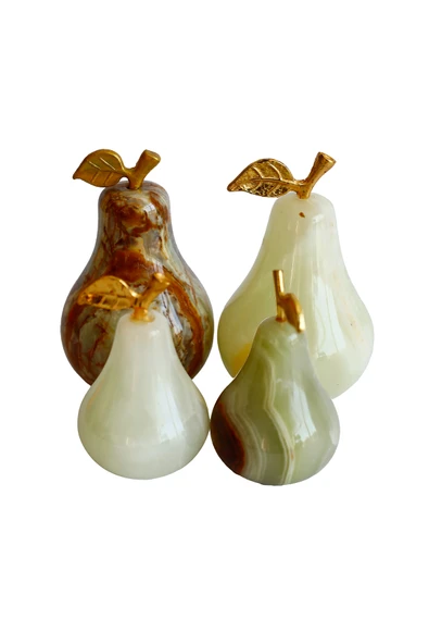 taru pasaj El Yapımı Doğal Oniks Taş Armut Seti ve 6 İnç Çanak - Dekoratif Ev Aksesuarı, Bereket Sembolü - Resim 3