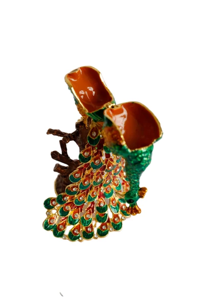 taru pasaj Kristal Taş İşlemeli Metal Tavus Kuşu Biblo – Ağaç Üzerinde Dekor – 18x9 cm - Resim 5