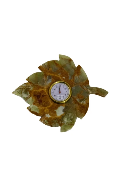 hediye "Oniks Doğal Taş Yaprak Model Duvar Saati - Şık ve Doğal Ev Dekorasyonu Aksesuarı" - Resim 4