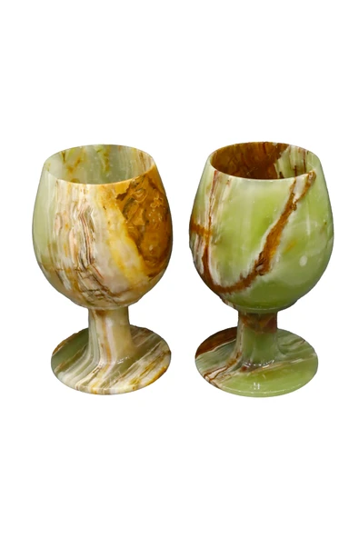 taru pasaj El İşçiliği Oniks Kadeh – Benzersiz Doğal Taş Desenleri - 2li Kadeh Takımı - Resim 3